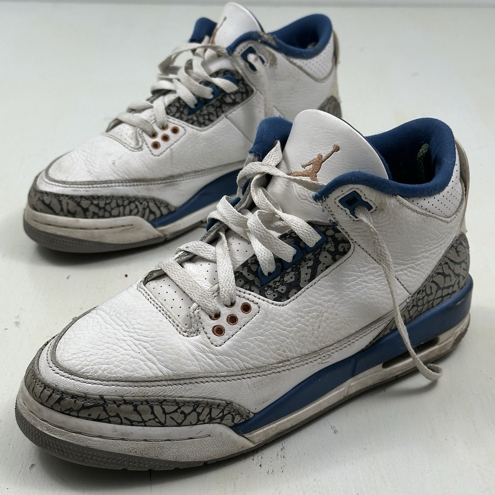 Nike Air Jordan 3 Retro Washington Wizards Shoes 6.5 Youth White Blue DM0967-148
